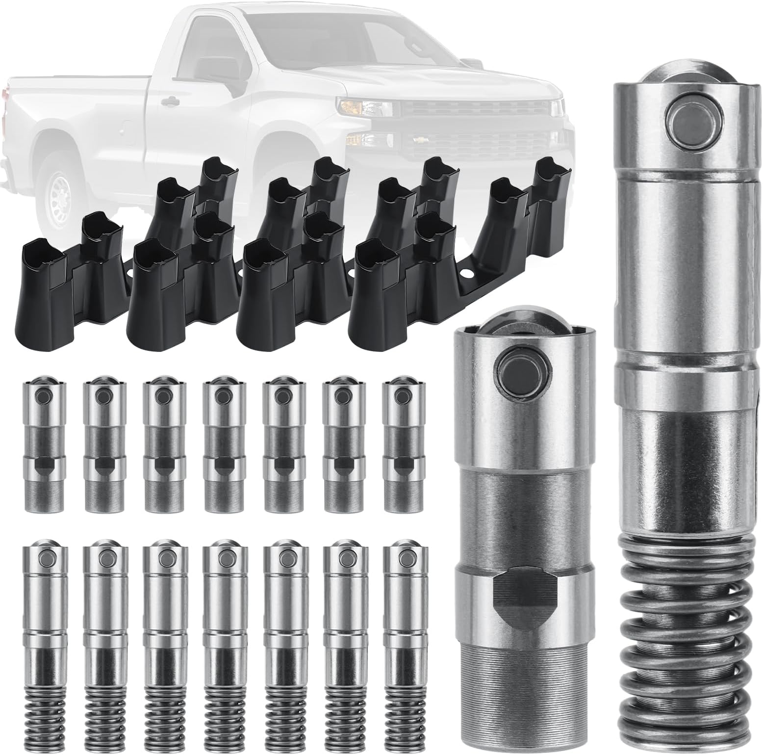 16Pcs Active Fuel Management Valve Hydraulic Roller Lifters and Guide Trays Compatible with Chevy GMC Cadillac Buick Pontiac 4.3L 5.3L 6.0L 6.2L OE#12569256 12645725 12680871