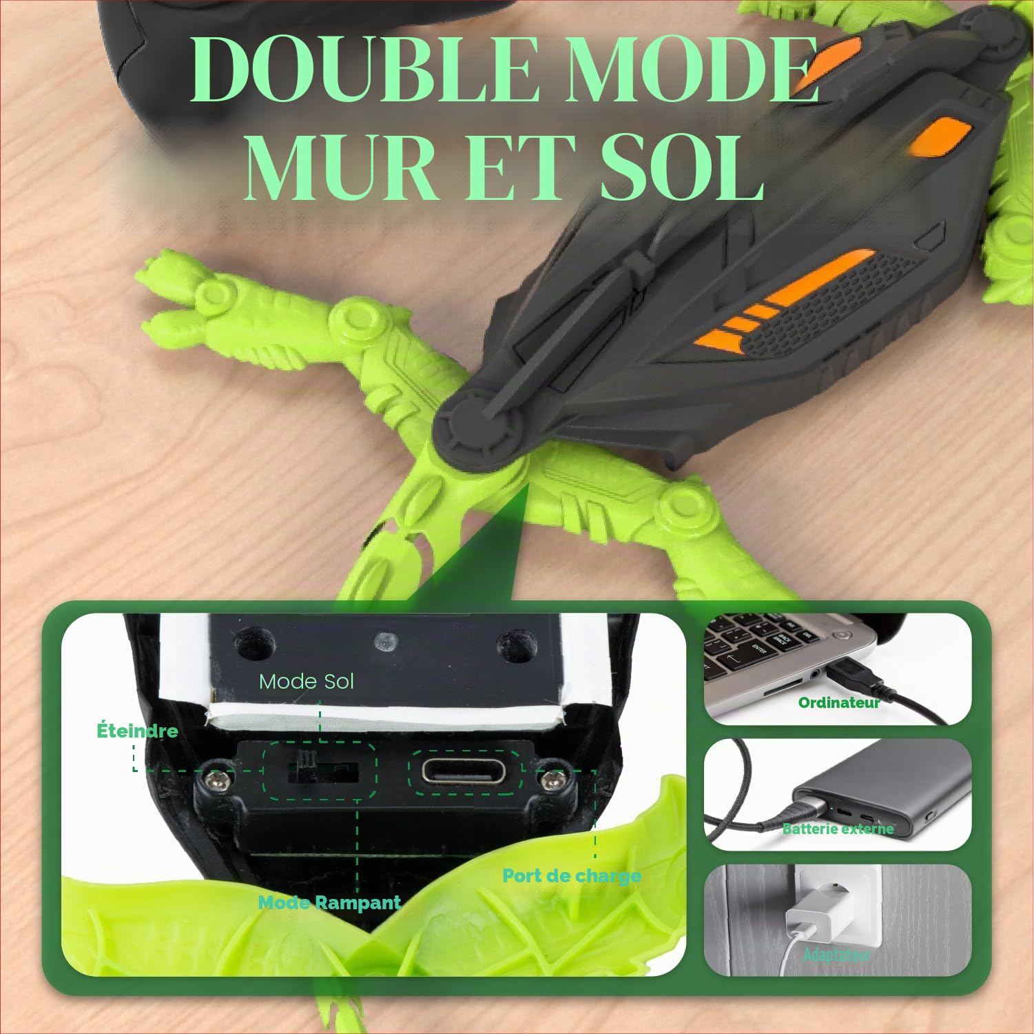 snookids Gecko Radiocommandé Grimpeur, Lezard Télécommandé Robot Jouet Qui Escalade Murs et Plafonds, Yeux LED Lumineux Mouvements Réalistes, Cadeau Enfant pour Garçons et Filles 3 4 5 6 7 8+