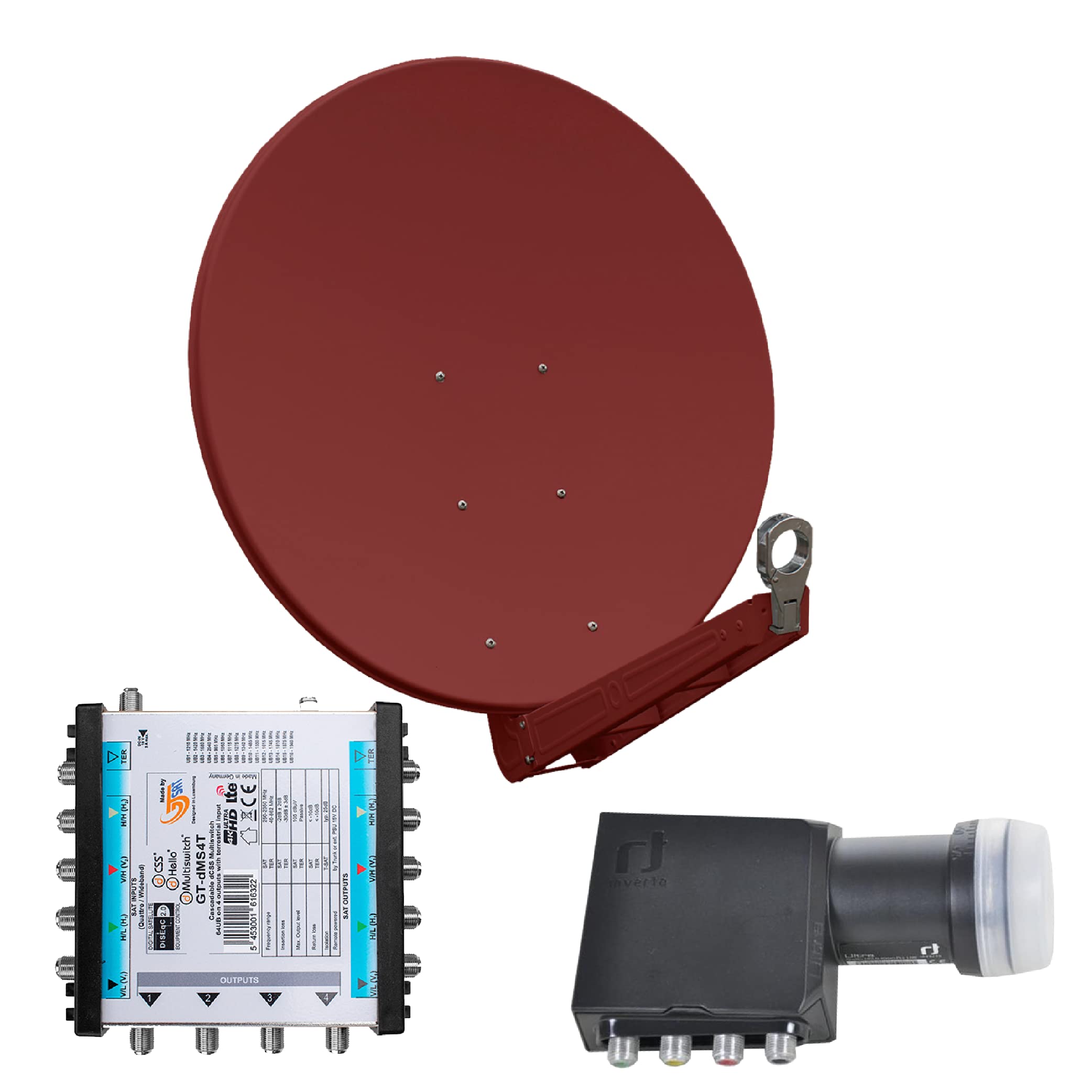 Gibertini OP 85 SE - ALU-Antenne - Ziegelrot - 64 Teilnehmer mit Unicable-Multischalter