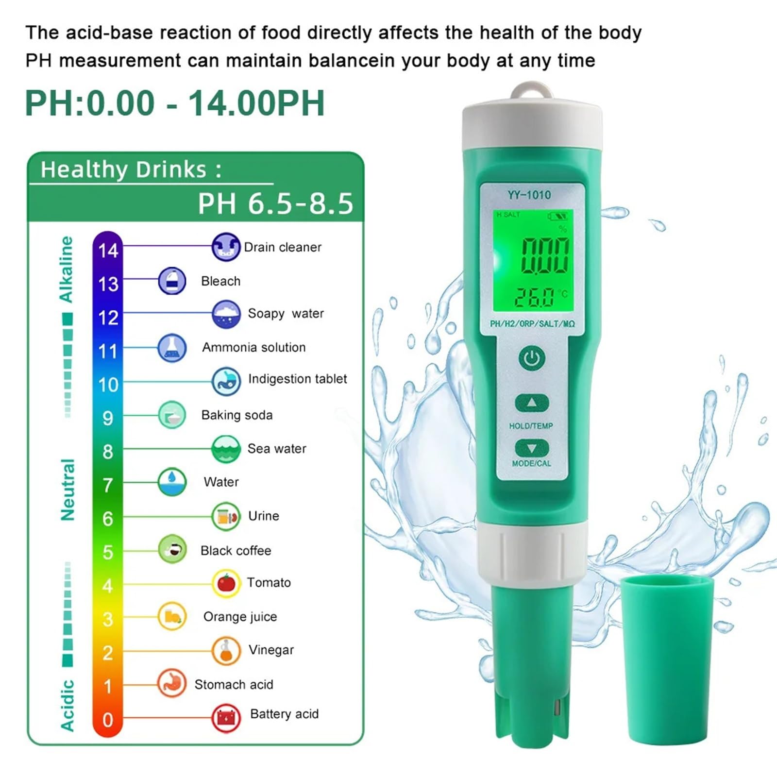 Tester dell'acqua, Misuratore di pH, tester TDS, ORP digitale, EC, salinità, H2, SG, spa, strumento for il test acqua acquario, soluzione for fertilizzanti, strumenti for il test della resistività