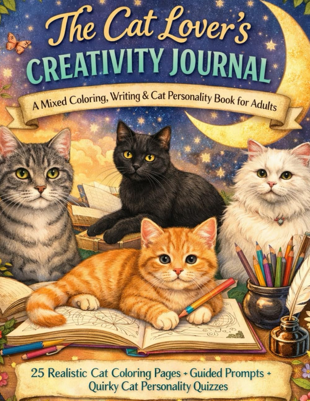 The Cat Lover's Creativity Journal A Mixed Coloring, Writing & Cat Personality Book for Adults: 25 Realistic Cat Coloring Pages + Guided Prompts + ... & Self-Discovery (Humor for Smart People)