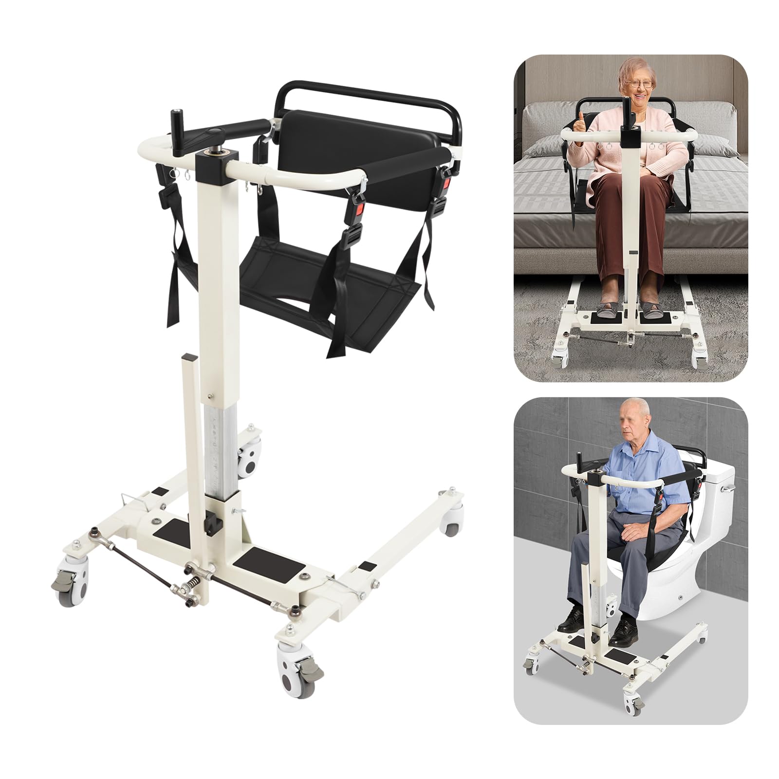 Hydraulischer Patientenlifter 120 KG Patientenhebestuhl FüR Zuhause Höhenverstellbarer Transferstuhl Mit 2 Kissen Sitz-Transferhilfe Toilettenstuhl