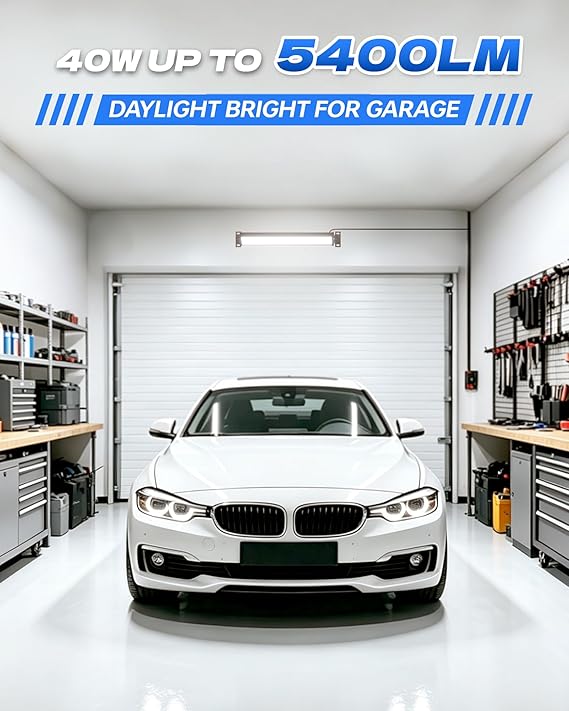 1 Pack LED Shop Light, 40W 5400LM Plug in Garage Lights with 6.6FT Long Power Cord and On/Off Switch, 6000K Daylight White Work Light for Garage, Workshop, Warehouse