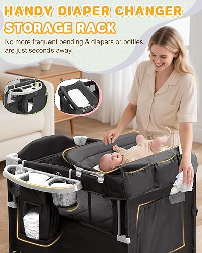 Miniatura 3 de Ktaxon Moisés 5 en 1, Pack and Play, cuna de noche con cambiador de pañales, cesta de almacenamiento espaciosa, mosquitera protectora, barra de