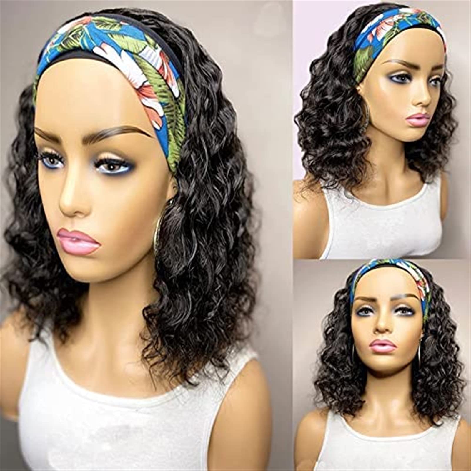 XZGDEN Hair Replacement Wig, Wigs for Women Curly Human Hair Wig Headband Wig Short Human Hair Wigs for Black Women Bob Brazilian Remy Headband Wig Human Hair Women's Wigs,Pastel Wavy Wig