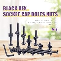 Vista 5 de Swpeet 181 piezas M6 x 0.591 in - 3.150 in - cabeza plana de zinc negro cabeza hexagonal tornillos de cama de cuna de bebé y tuercas roscadas