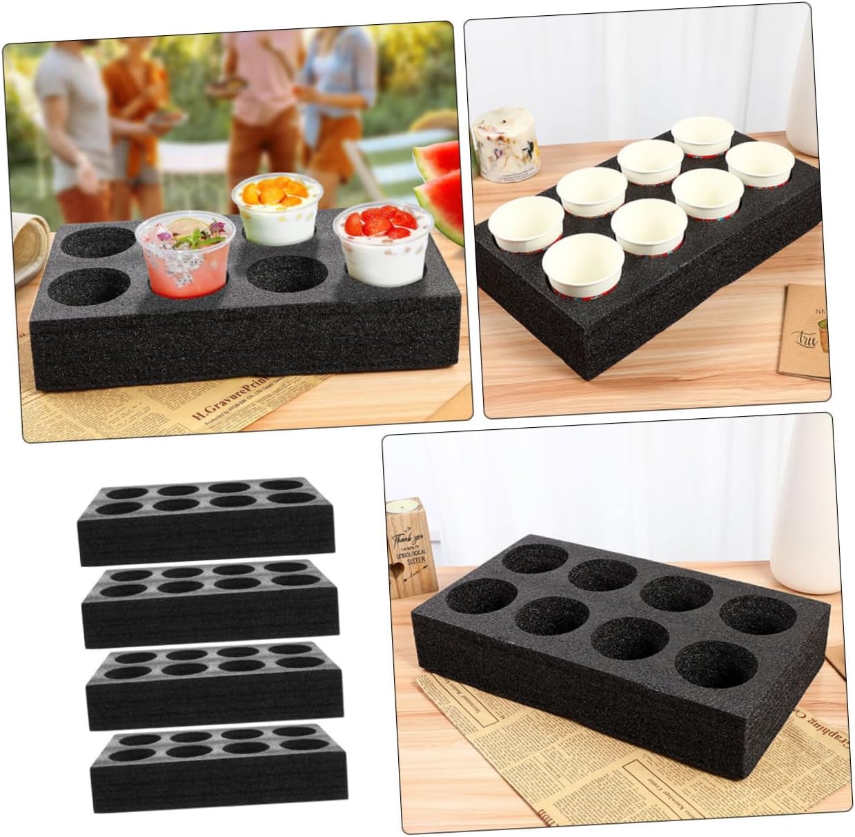ERINGOGO 4pcs Foam Take Cup Holder Tray Beverage Carrier for Drinks Cup Holder for Couch Walker Car Bike
