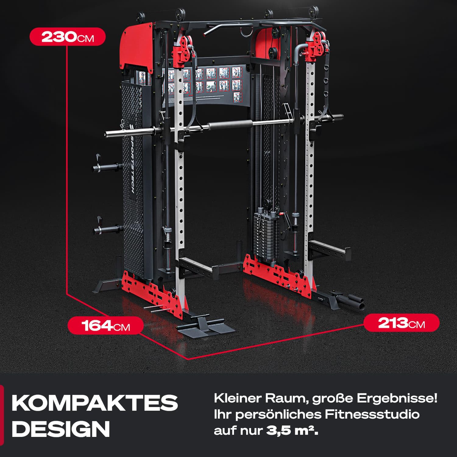 Sportstech SXM200 Smith Machine für Zuhause, Power Rack mit Kabelzug, Klimmzug, Langhantelstange, Bench Press, Multipresse, 140kg Trainingsgewicht, Kraftstation inkl. Griffe, Multifunktional, Home Gym