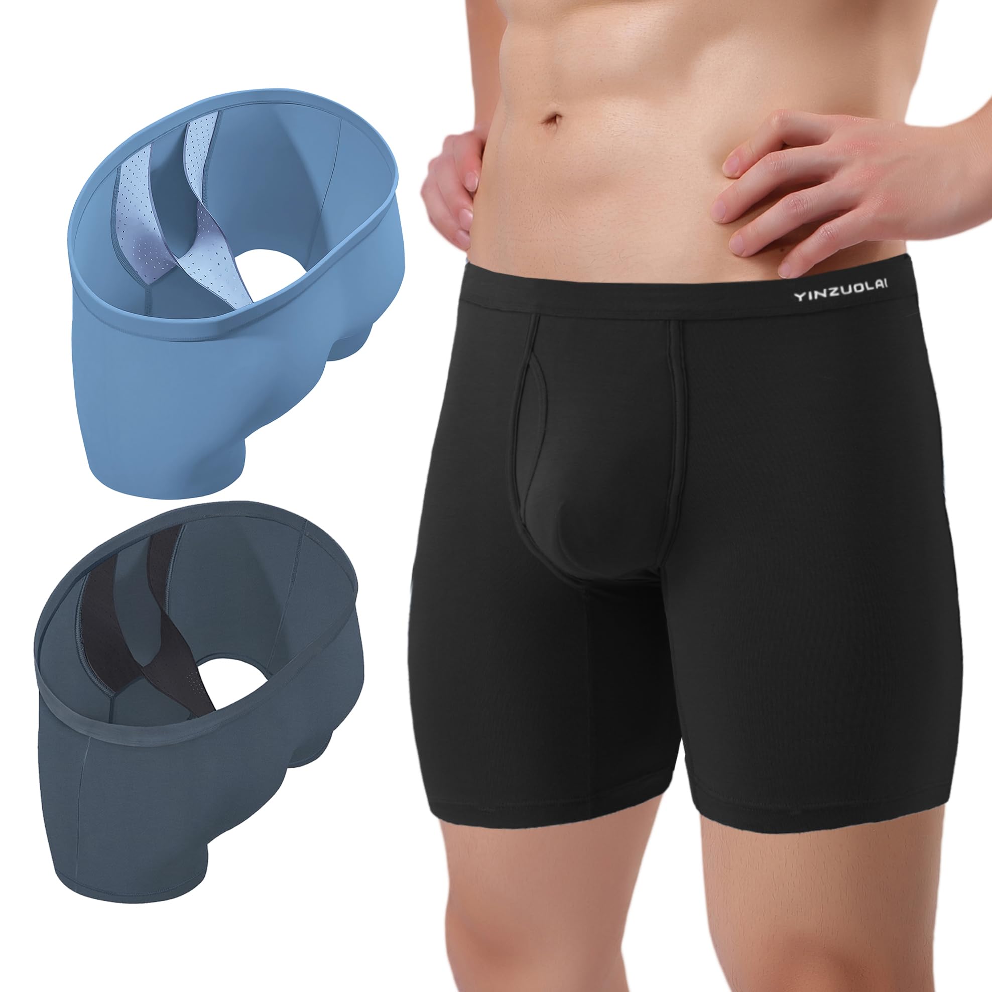 YINZUOLAI Mens Support Ball Pouch Underwear Anti-Chafing Hammock Boxer Briefs Pack