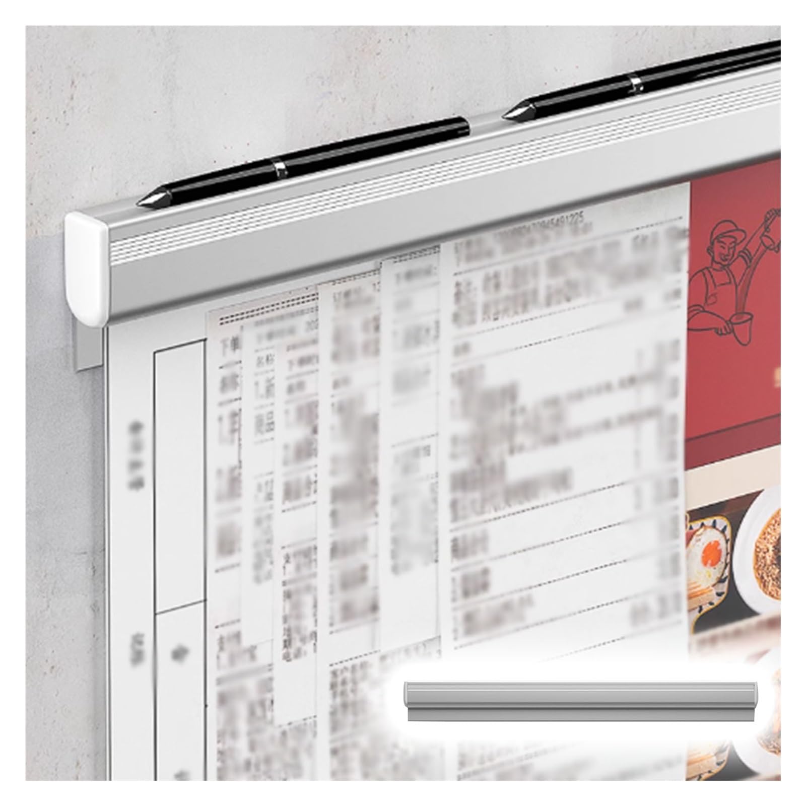 Porta ordini personalizzabile per ristorante, guida adesiva per ricevute da 45 pollici con slot per penna, traccia di visualizzazione biglietti in metallo per ufficio e archiviazione fatture, rack