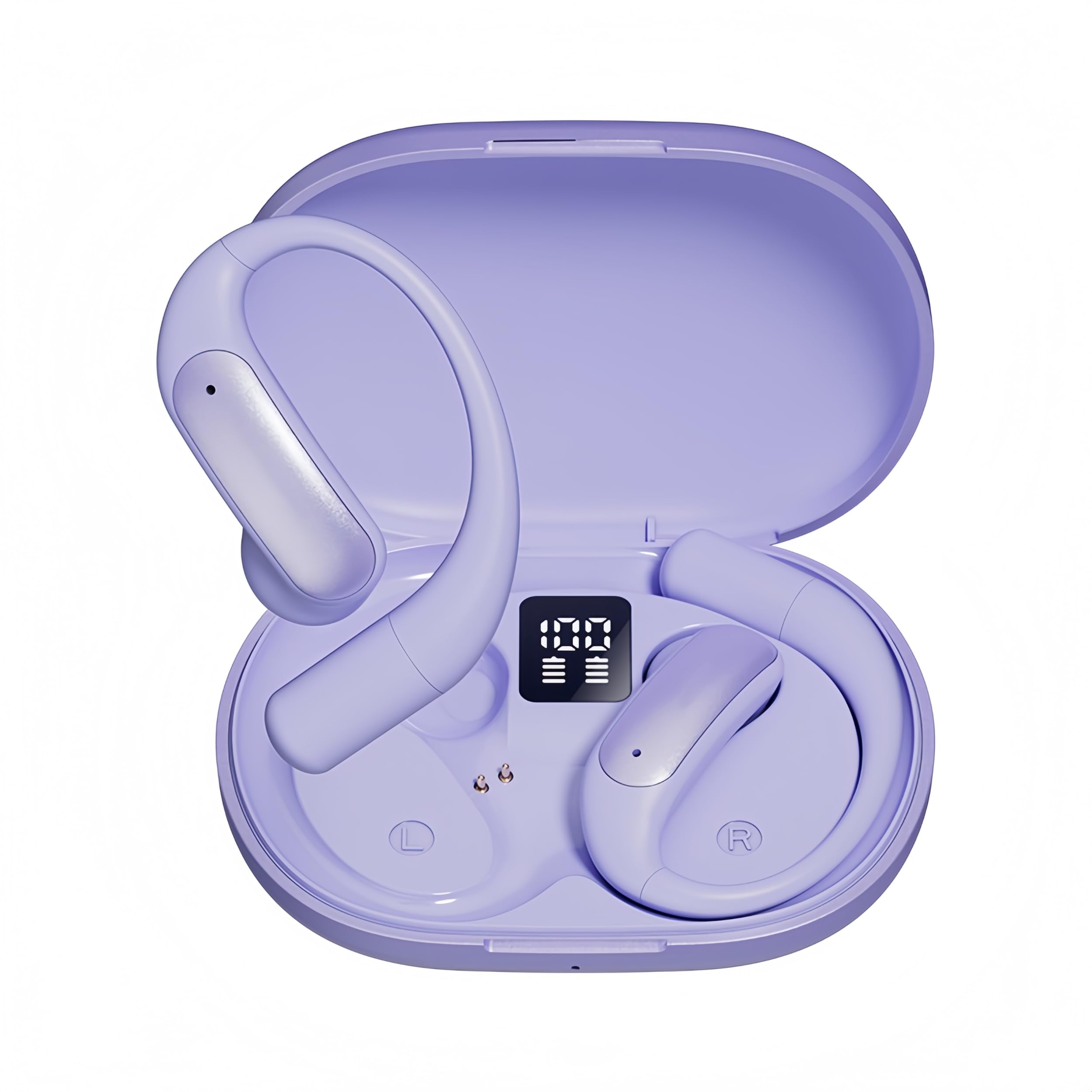 HJX Open Ear Headphones for Women, Bluetooth Headphones 5.3, Over The Ear Earbuds Sports with Smart Digital Display, IP54 Waterproof, Wireless Earbuds