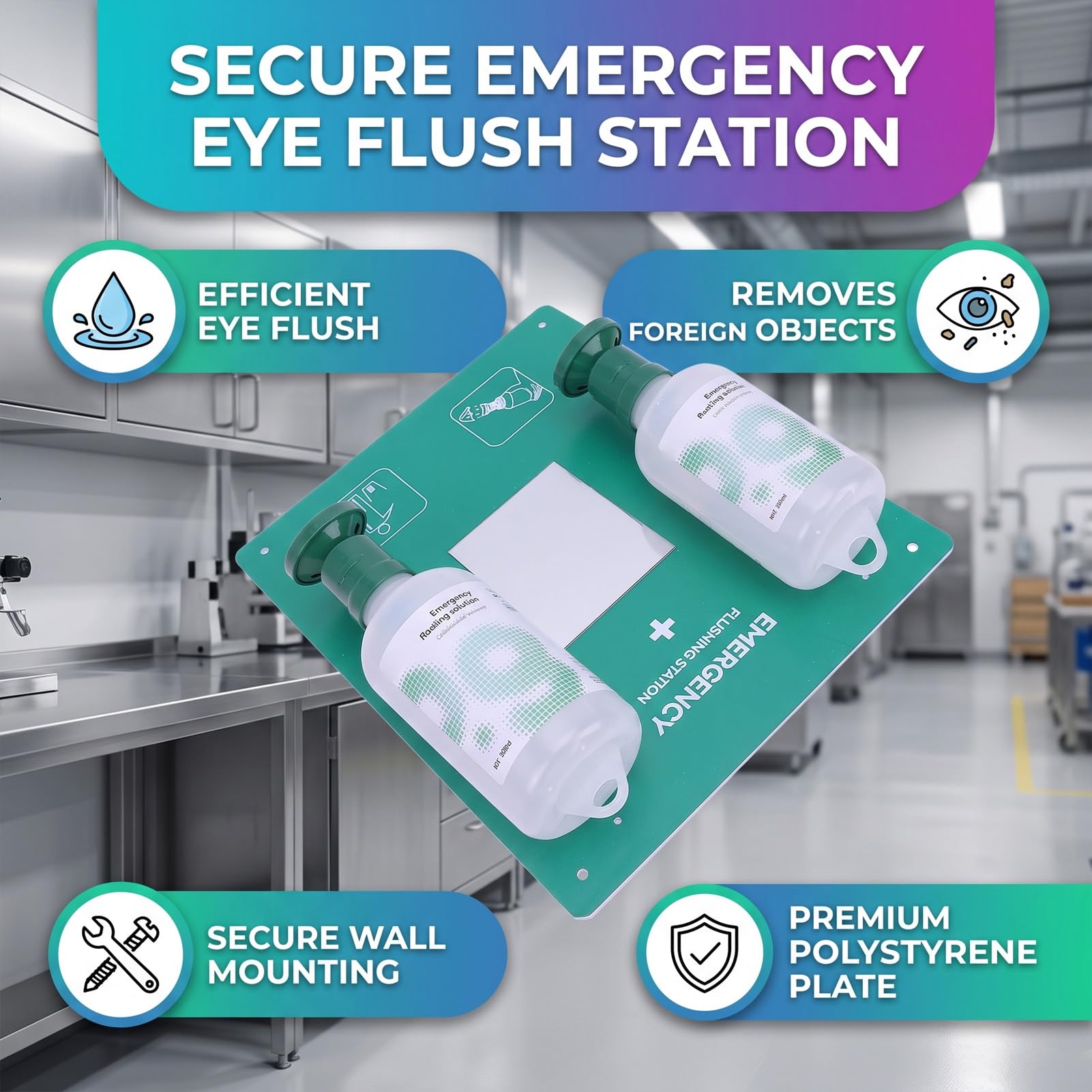 Luocute Station de Lavage Oculaire D'urgence avec 2 Bouteilles de 32oz