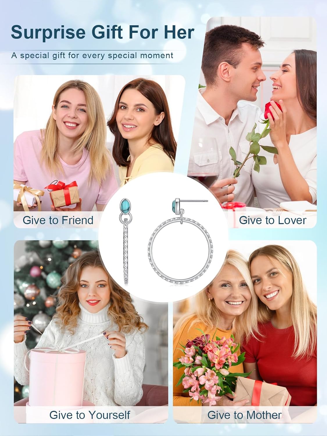 Turquoise Earrings for Women 18k White Gold Plated Circle Earring Turquoise Stud Earrings Vintage Western Jewelry Country Boho Gifts - Image 7