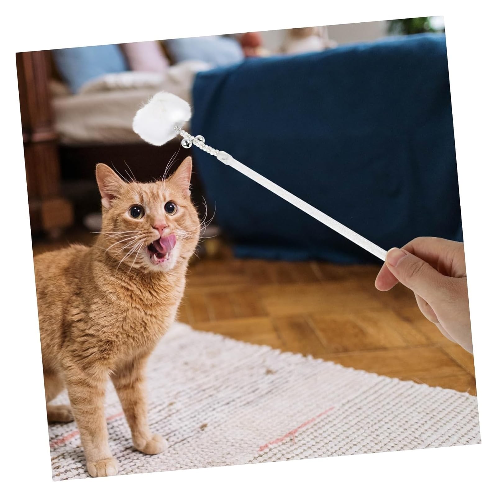 Katzen-Spielzeug, 2 Stück Plüschbälle Interaktives Zauberstabspielzeug(White,35.00X3.00X3.00CM)