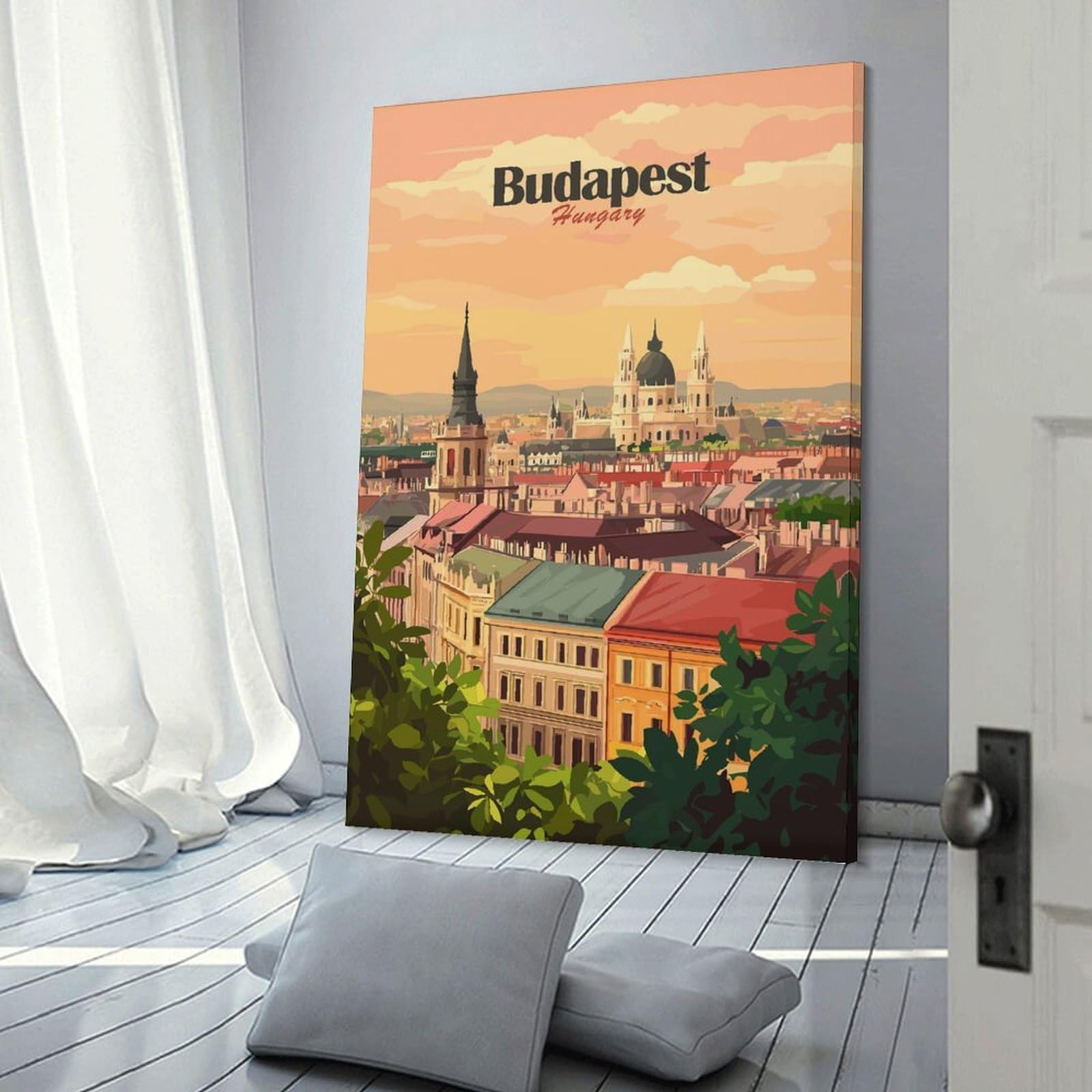 Junmoney Canvas Wall Art Budapest Cityscape(2), 20x30inch(50x75cm), for Corridors, Hallways Or Apartment Entries, Decorative Canvas Styling for Entry Areas