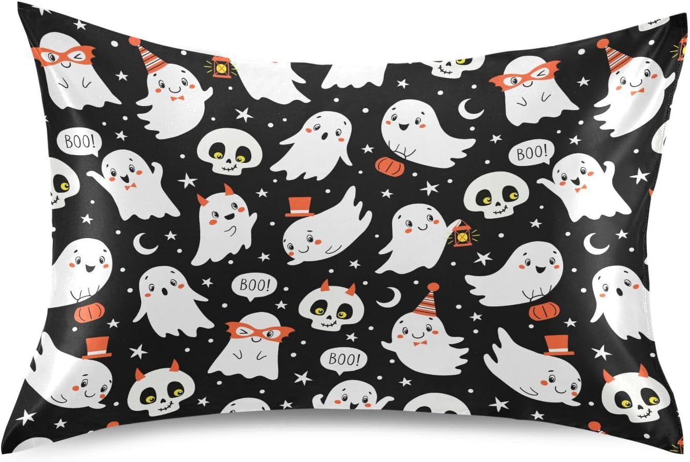 Satin Pillowcase for Hair and Skin, Halloween Ghosts and Skulls Silk Pillow Case Soft and Cozy Body Pillow Covers King Size with Envelope Closure, L