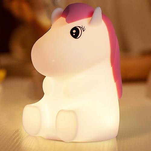 Ammonite Regalos de caballo para niñas, bonita lámpara de caballo de silicona para niños, luz nocturna de silicona suave para niños, lámpara táctil