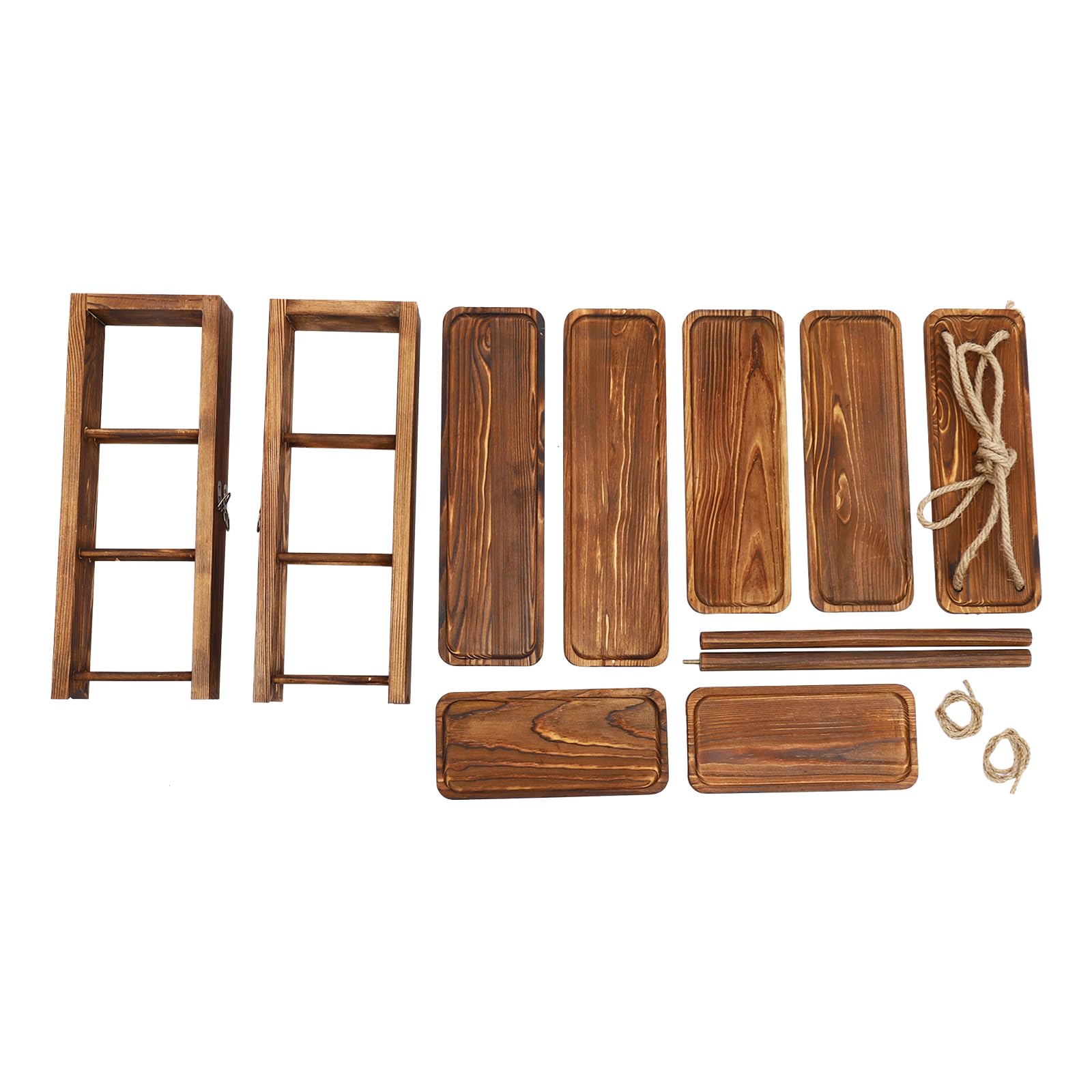 Expositor de 3 pisos de madera con platos para servir de 3 niveles, soporte rectangular para raclette, bandeja de servir rectangular de madera para picnics