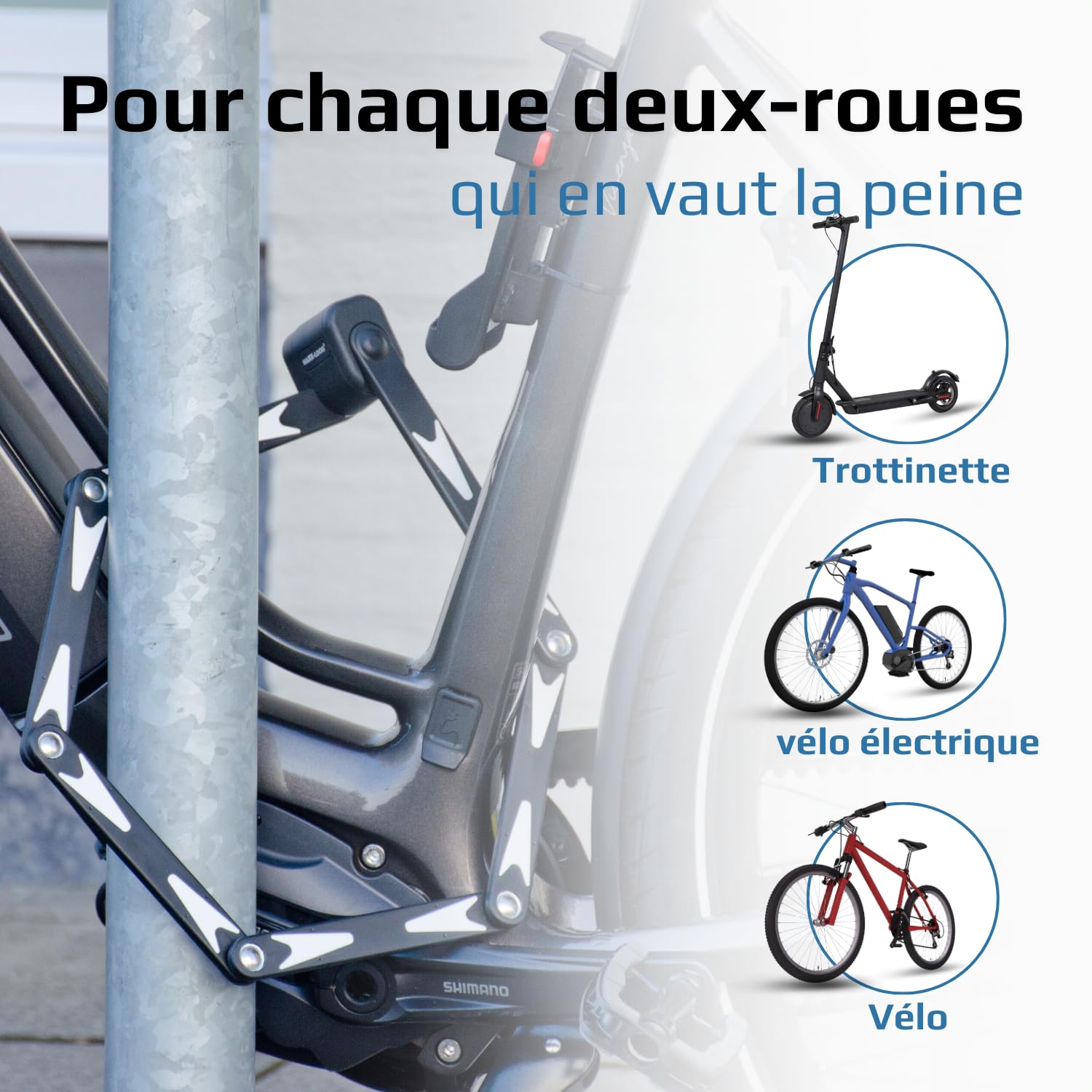 Antivol Pliable – Certifié ART 2 – Acier Trempé – Pour Vélo, Vélo Électrique et Trottinette – Avec Support – 95 cm