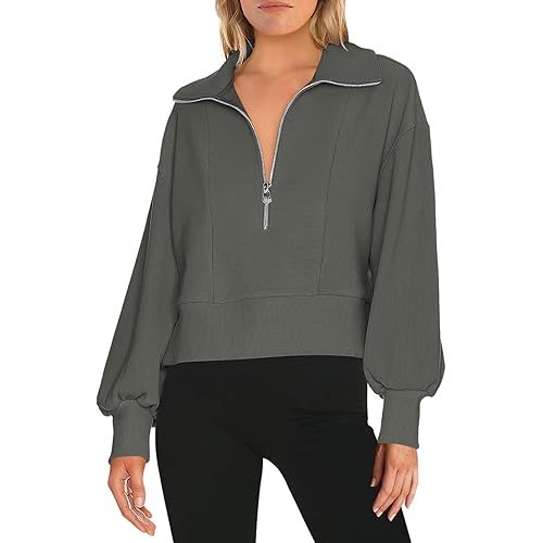 MEROKEETY Women's 2023 Long Sleeve Half Zip Cropped Sweatshirt Lapel Casual Ribbed Pullover Tops