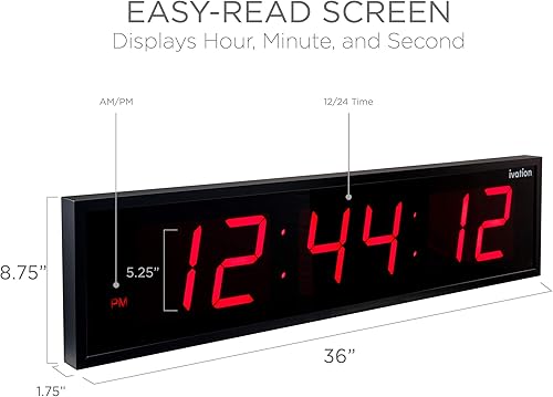 Vista 28 de Ivation Reloj de pared digital grande de gran tamaño – Reloj digital LED grande con pantalla grande, estante o montaje en pared
