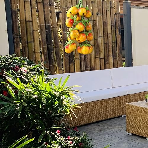 Miniatura 4 de BAOZOON 2 racimos de cuerdas realistas para colgar frutas, 8 piezas, melocotón, mango, fresa, manzana, granada, brocheta de frutas artificiales,