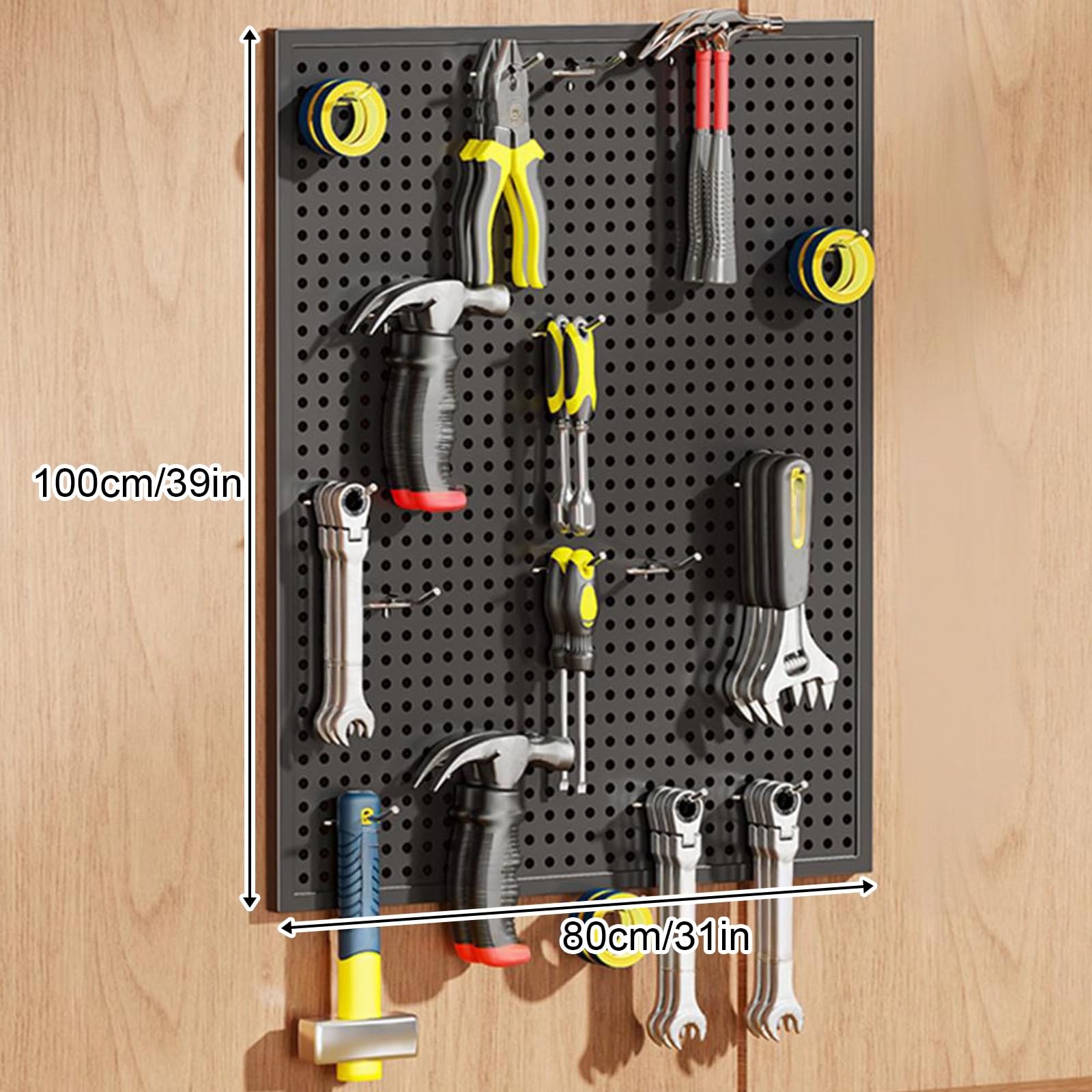 Panneau perforé en métal pour garage et rangement d'outils à la maison, 10 crochets inclus, 78,7 x 99,1 cm, idéal pour l'artisanat, le bureau, la cuisine, l'organisation durable blanc