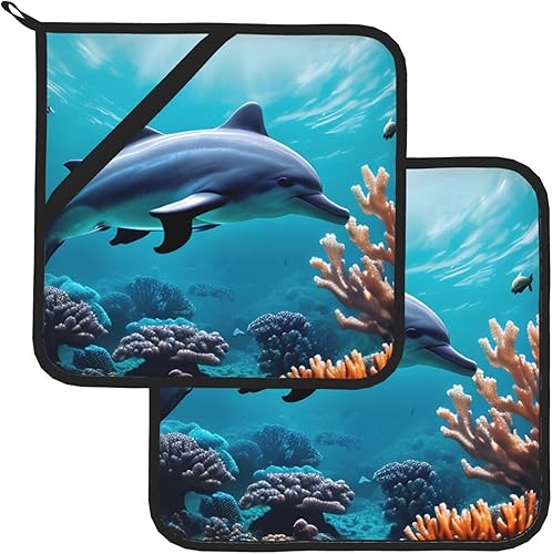 Miniatura 10 de Juego de almohadillas calientes de 8 x 8 pulgadas con estampado de pavo real, antideslizante, resistente al calor, para hornear cocinar y cocinar