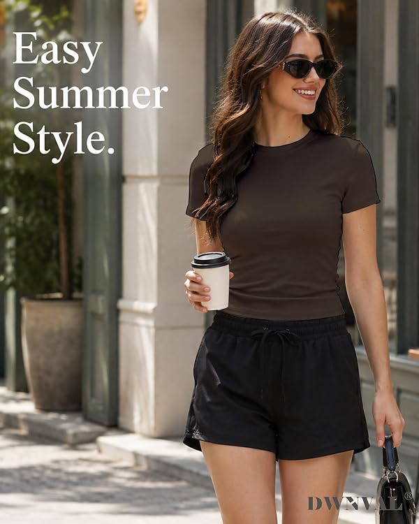 Dwnval Women's Soft Cotton Modal Baby Tee, Crop Tops, Dark Brown, M by Dwnval - Used condition - Image 2