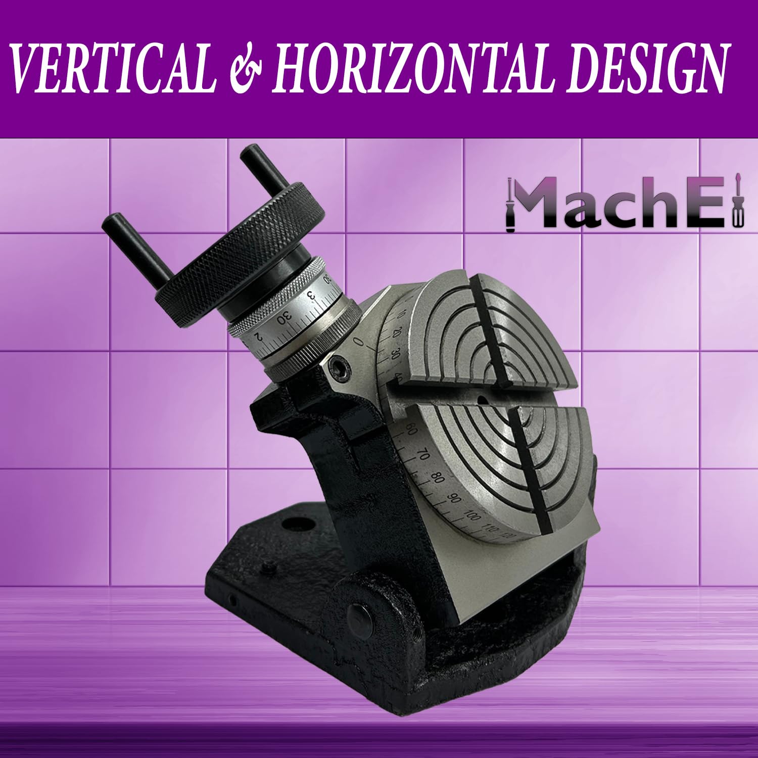 MachEl Precyzyjny stół obrotowy 4"/100 mm z 4-szczękowym samocentrującym uchwytem 65 mm, płytą tylną i zestawem do mocowania nakrętki T - idealny do obróbki metali i narzędzi inżynieryjnych