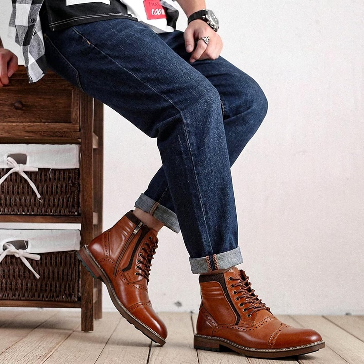 Arkbird Mens Chelsea Boots, Stylish and Comfort Leather Chukka Ankle Boots with Zipper