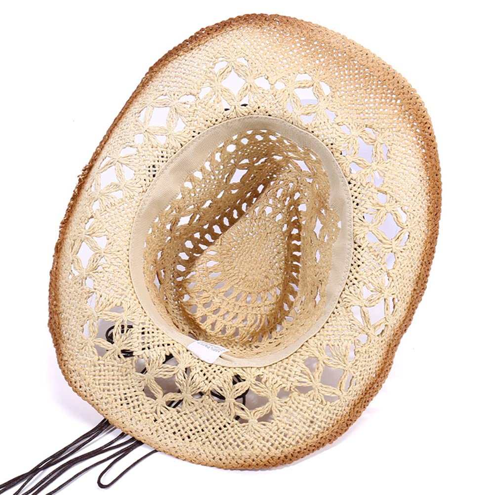 Cappello da Cowgirl da Cowboy in Paglia per Uomo Donna, Cappello da Sole Traspirante a Tesa Larga per Viaggi in Spiaggia All'aperto (Beige)