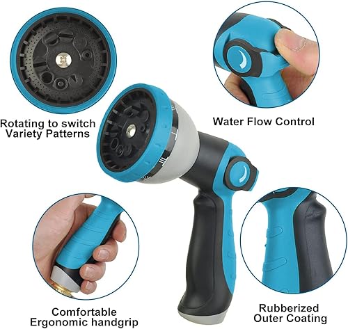 Miniatura 6 de Manguera de jardín no expandible de 100 pies, flexible y ligera, resistente a torceduras y enredos. Con boquilla de 10 vías, fuertes accesorios de