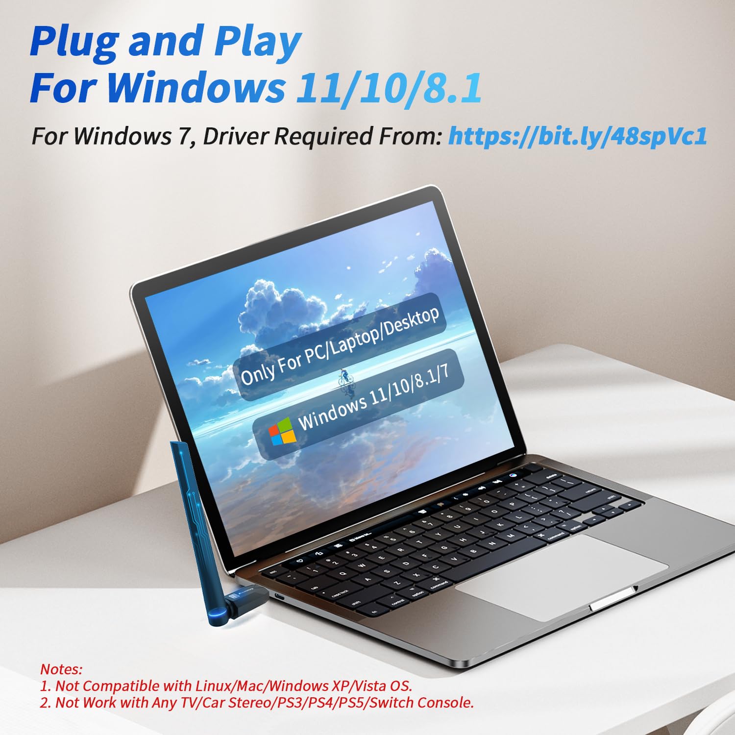 Adaptador Bluetooth 6.0 de largo alcance para PC, PA integrado para dongle USB inalámbrico de alta ganancia de 5 dBi para Windows 11/10/8.1, computadora de escritorio, Plug & Pair con