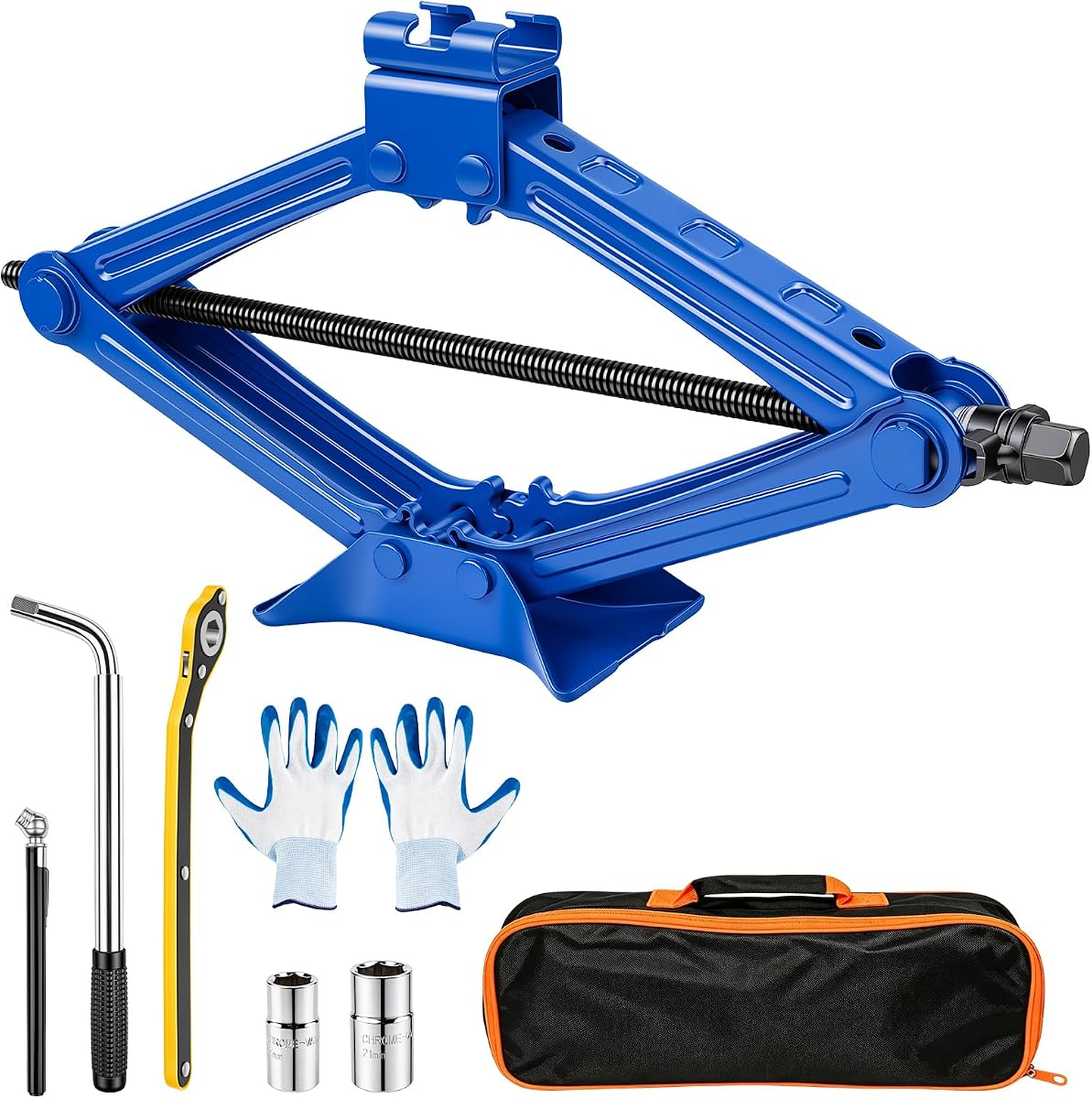 Scissor Car Jack, 2 Ton (4409 Lbs) Portable Tire Changing Kit | Portable Small Car Jack Kit, Premium Universal Scissor Jack for Car Sedan SUV MPV with Labor-Saving Ratchet Wrench Lug Wrench