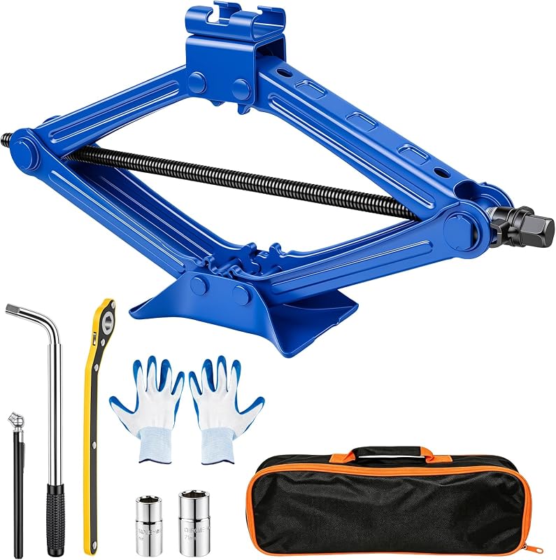 Scissor Car Jack, 2 Ton (4409 Lbs) Portable Tire Changing Kit | Portable Small Car Jack Kit, Premium Universal Scissor Jack for Car Sedan SUV MPV with Labor-Saving Ratchet Wrench Lug Wrench