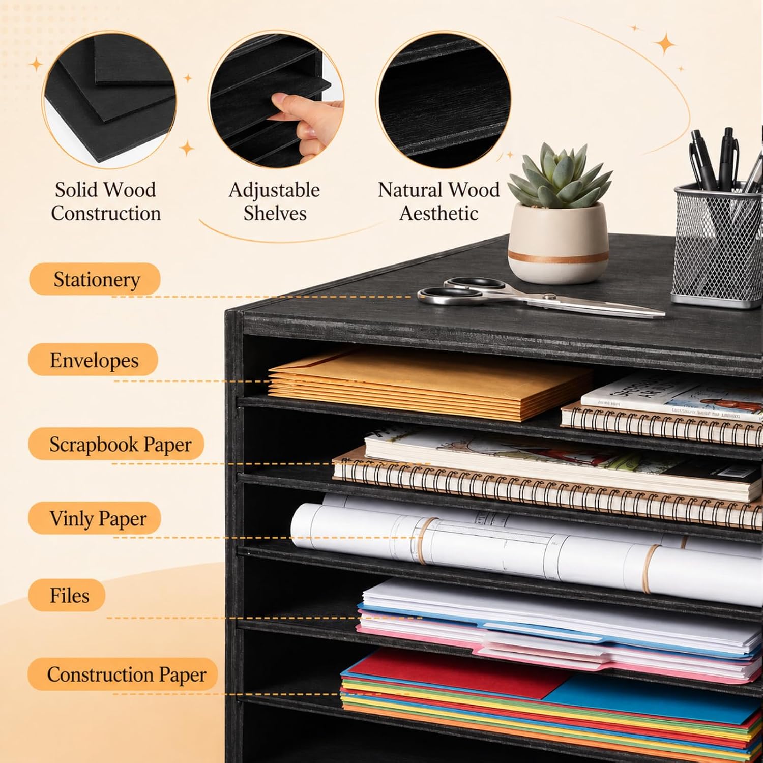 Fiwochic Paper Sorter Organizer for Classroom 12.4" x 9.8" Wooden Desktop Craft Paper Storage with Adjustable Shelf 6 Tiers Large Size Teacher Mailbox for Classroom Office
