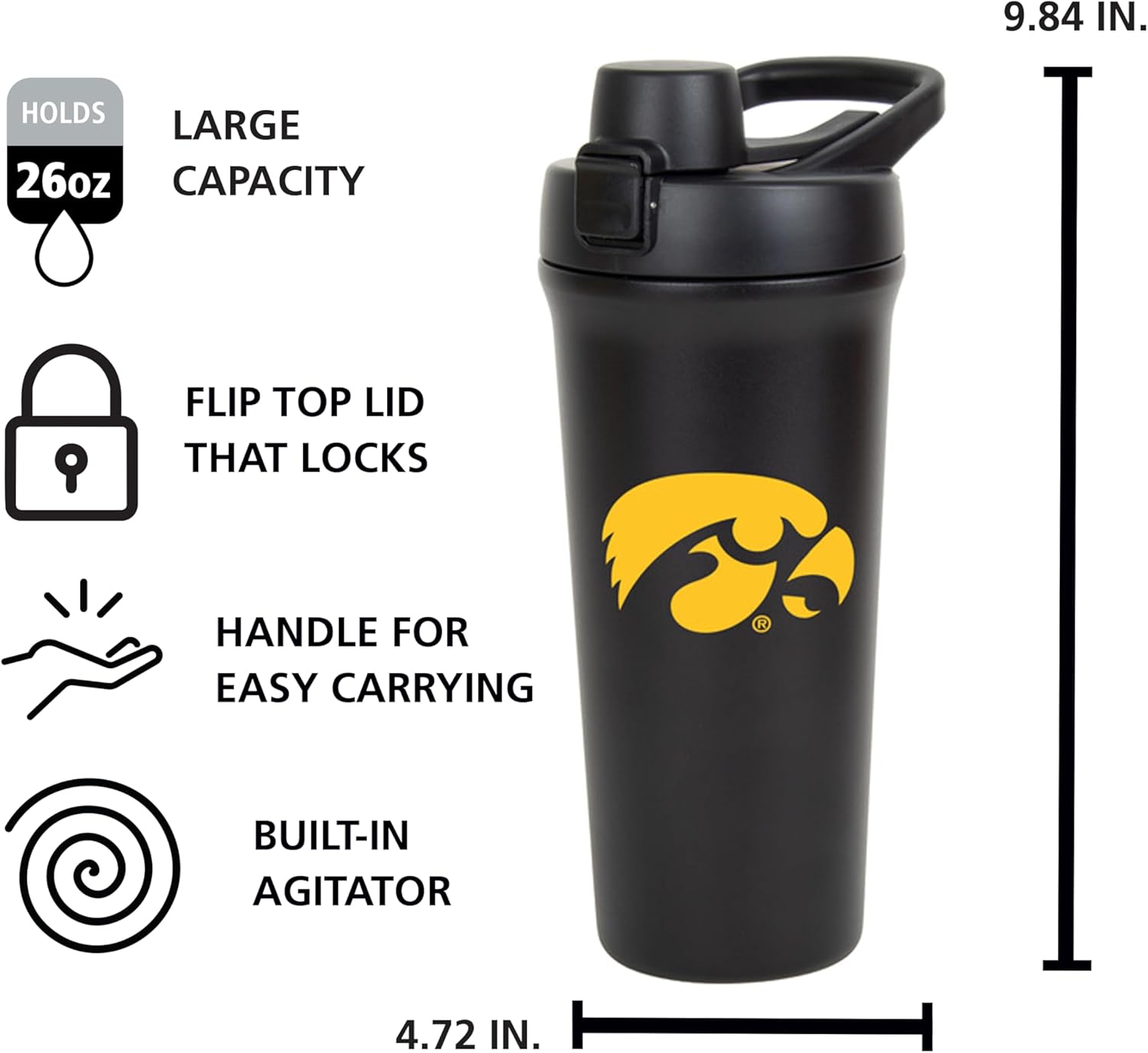 FANMATS NCAA 26 oz Stainless Steel Shaker Bottle — Leak-Resistant Flip-Top Lid | Sleek Team Design | Built-In Mixing Screen
