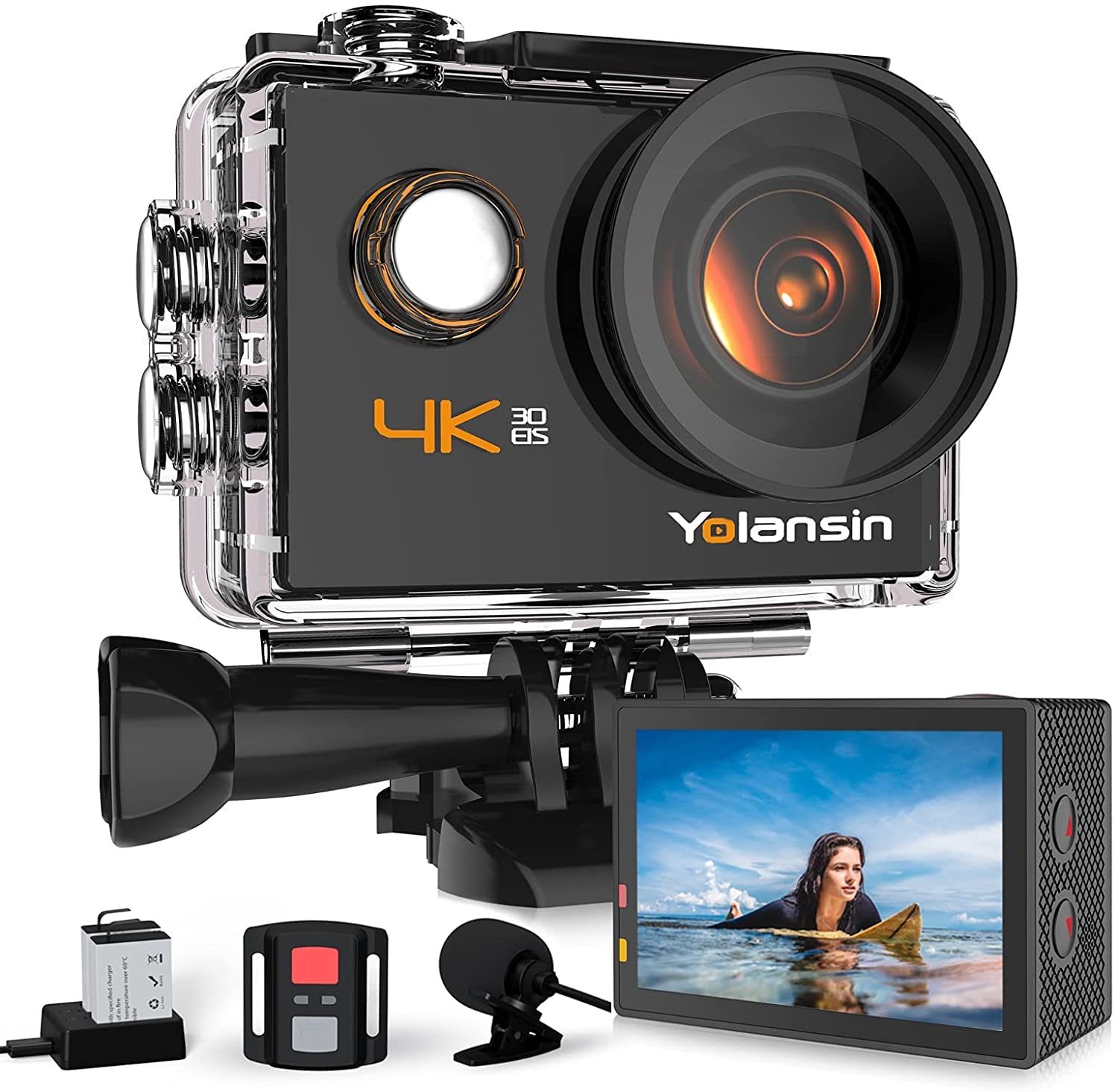 Cámara Deportiva 4K WiFi 20MP 40M Cámara de acción EIS a Prueba de Agua con de Gran Angular de 170 °con Control Remoto de 2.4G Cámara subacuática con baterías de 2x1200mAh