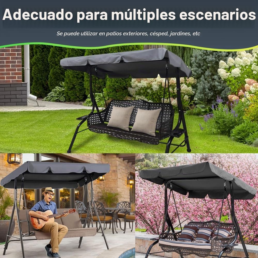 Toldo impermeable de repuesto para columpio de jardín, resistente a los rayos UV, funda para silla de columpio de 3 plazas, cubierta superior de hamaca resistente para muebles de exterior (solo funda)