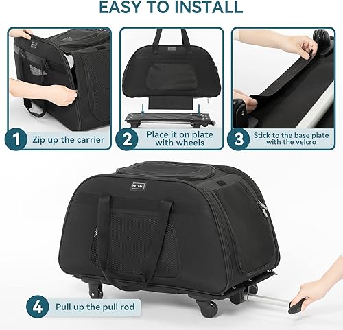 Miniatura 8 de Petsfit Transportador transpirable para mascotas con ruedas extraíbles para perros, gatos de hasta 30 libras, color negro
