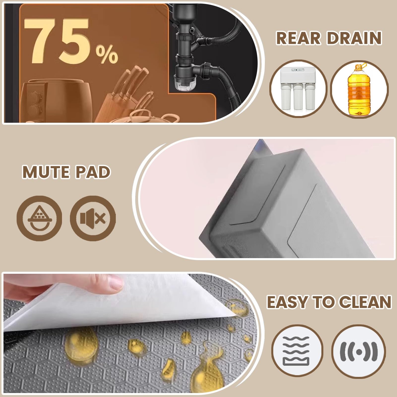 Fregadero de Cocina Tipo Cascada Mejorado, Fregadero Inteligente de Acero Inoxidable Nano con Grifo extraíble, lavavasos, Kit de desagüe, Fregadero Grande de un Solo Seno Estilo gr