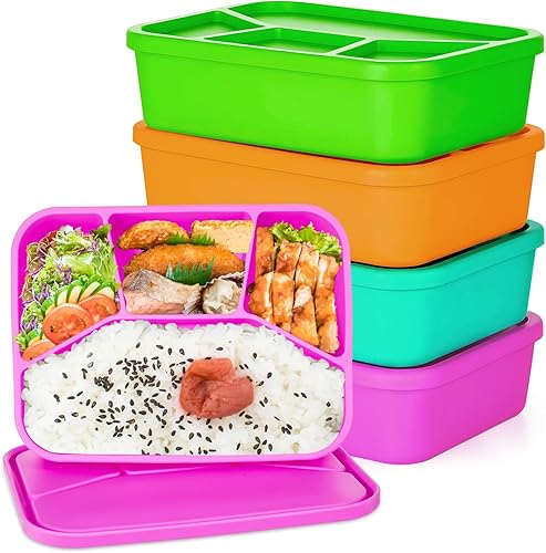 Miniatura 7 de 4 cajas Bento de silicona reutilizables, contenedor de almuerzo suave a prueba de fugas, cajas Bento rectangulares para adultos, trabajo, viajes,