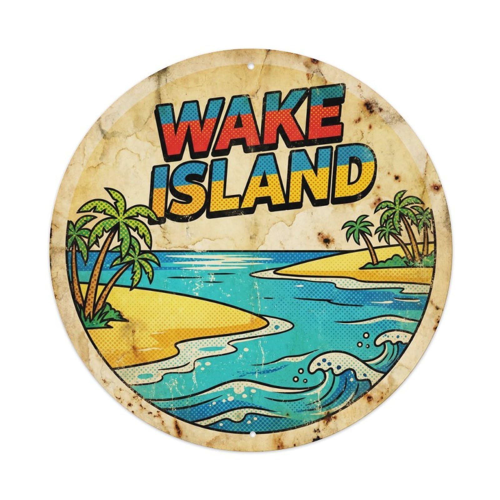 Wake Island Resort Comic Color Destination Metal Tin Sign