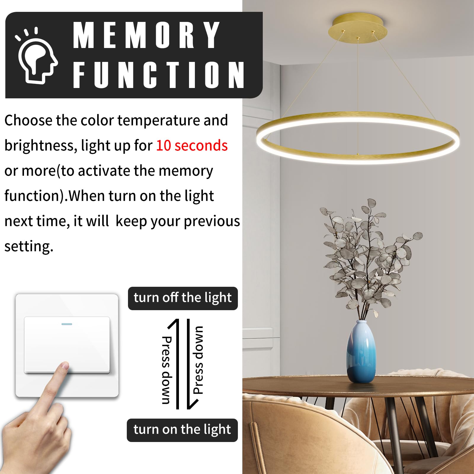 Mikeru 60cm Round Gold Pendant Light - Image 4