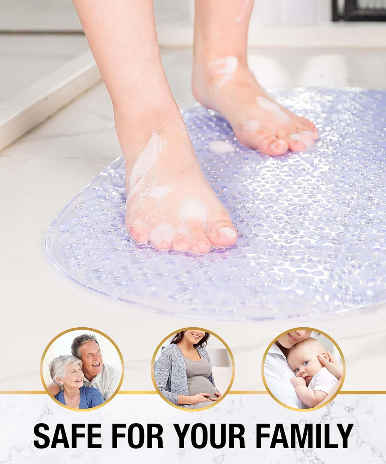 HITSLAM Bathtub Mat Non Slip, 35x16 Inch Bubble Oval Bath Tub Mat for Bathroom, Machine Washable Shower Mat with Suction Cups and Drain Holes, Clear - Image 6