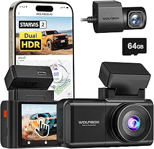 WOLFBOX X3 2.5K 60FPS Rear View Dash Cam, 5MP STARVIS 2 IMX675 with ADAS, 2.5K+1080P Dash Cam Front and Rear Camera, Built-in 5.8GHz WiFi &amp; GPS,Included 64GB Card,Touch Screen,G-Sensor,Loop Recording