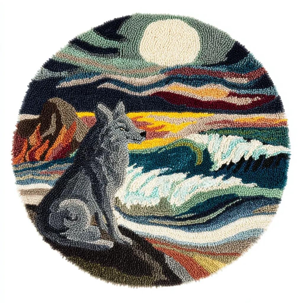 Round Latch Hook Rug Kits Wolf For Adults And Starter 50*50Cm
