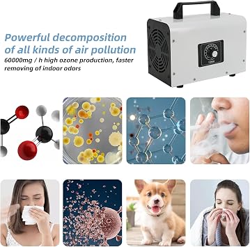 Ozone Generator 60000 mg/h High Ozone Machine, Air Ozone Purifier, Negative Ion Generator Odor Eliminator for for Home Pet Car Smoker Kitchen