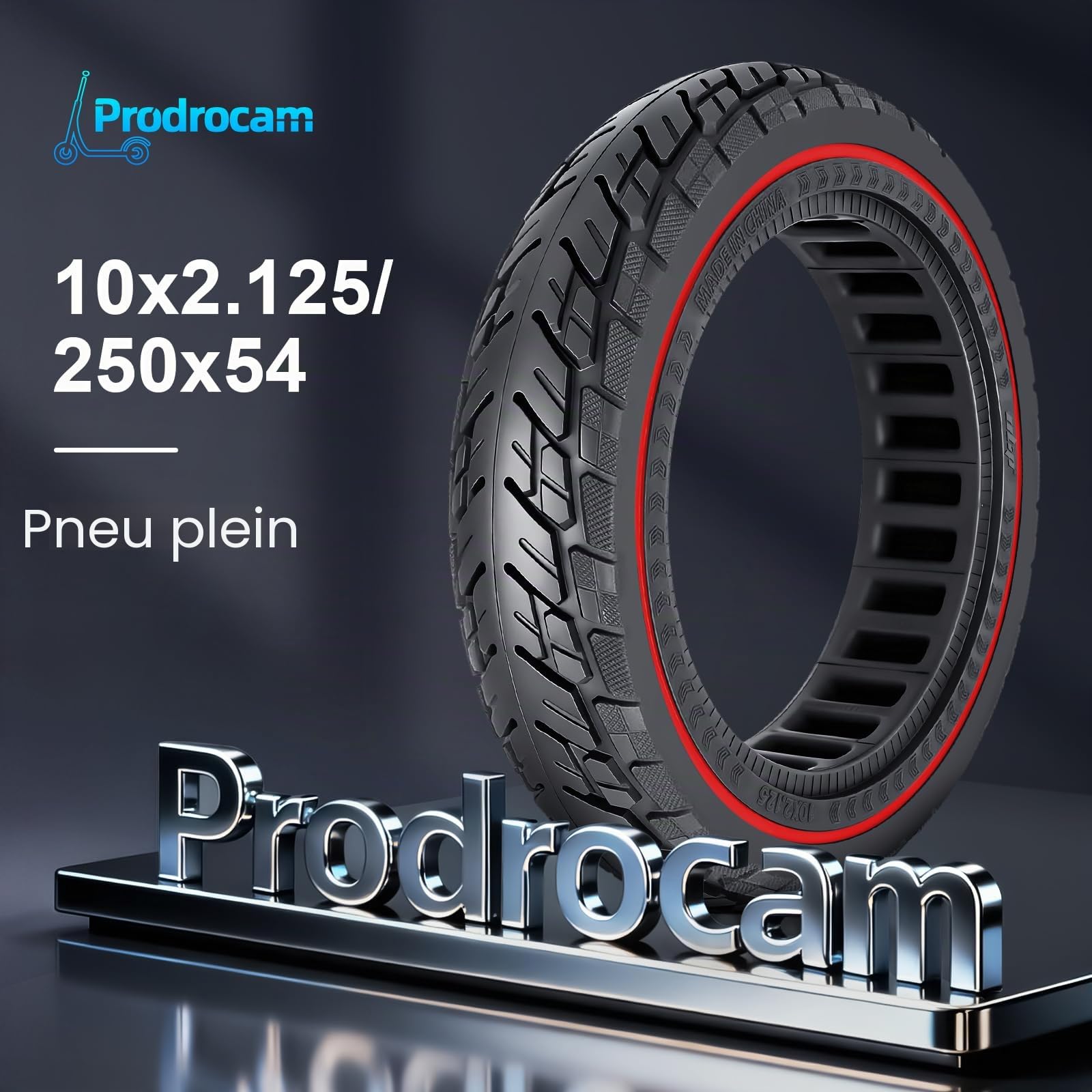 250 x 54 Pneu Plein pour Xiaomi 4 Pro 4 Lite (1re Génération), 10 x 2,125 Pneu de Remplacement pour Ninebot F20 F25 F30 F40 Trottinette Solides de 10 Pouces (Rouge-2 Pièces)
